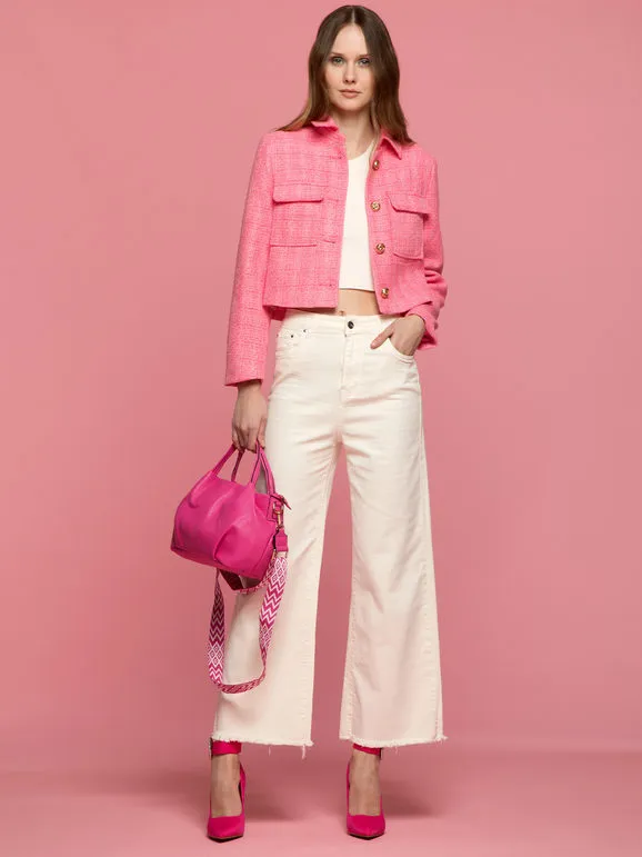 Ad'Oro Pantalón ancho de mujer con bajo desflecado