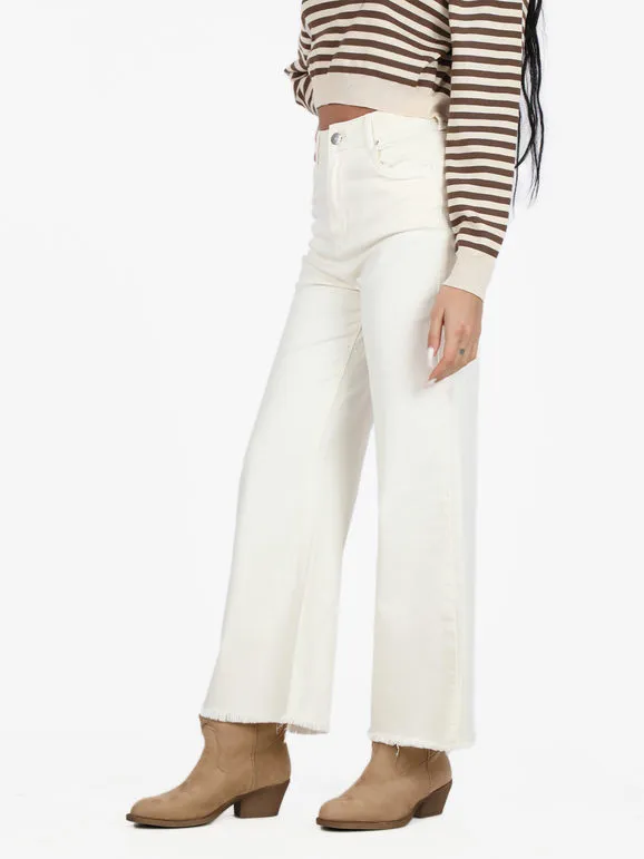 Ad'Oro Pantalón ancho de mujer con bajo desflecado