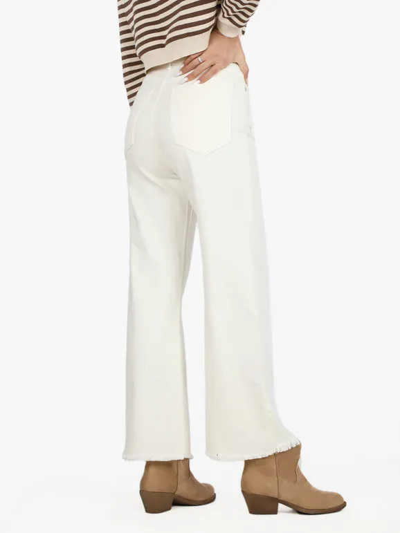 Ad'Oro Pantalón ancho de mujer con bajo desflecado