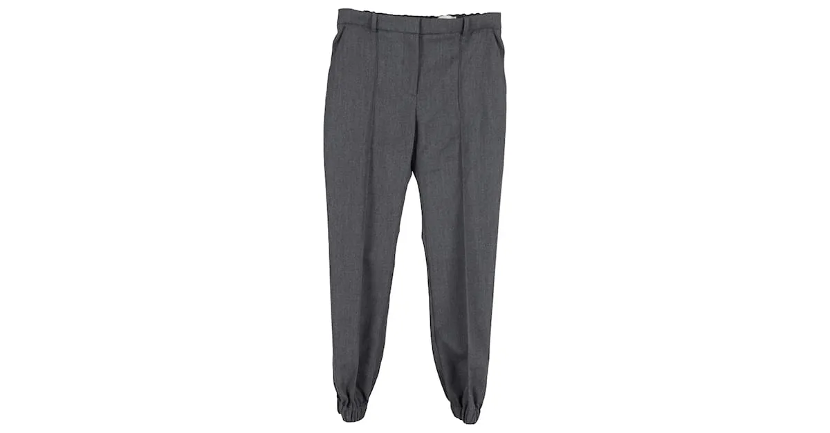 Alexander McQueen Pantalón con puños elásticos en algodón gris Castaño 
