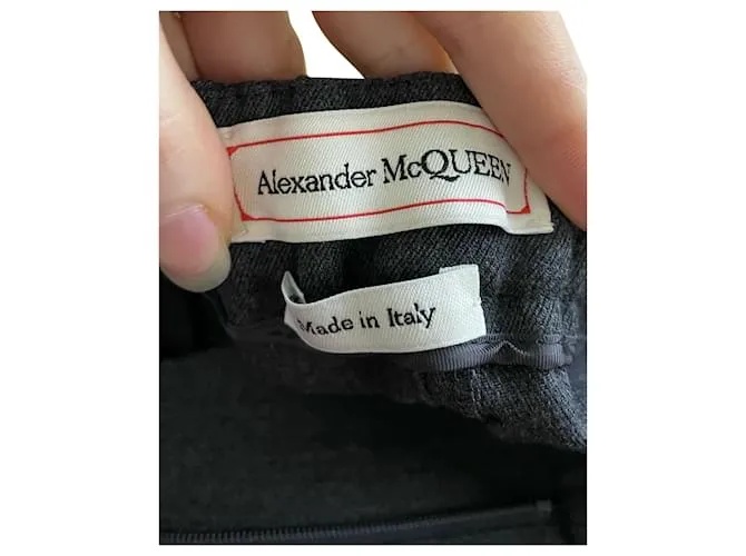 Alexander McQueen Pantalón con puños elásticos en algodón gris Castaño 