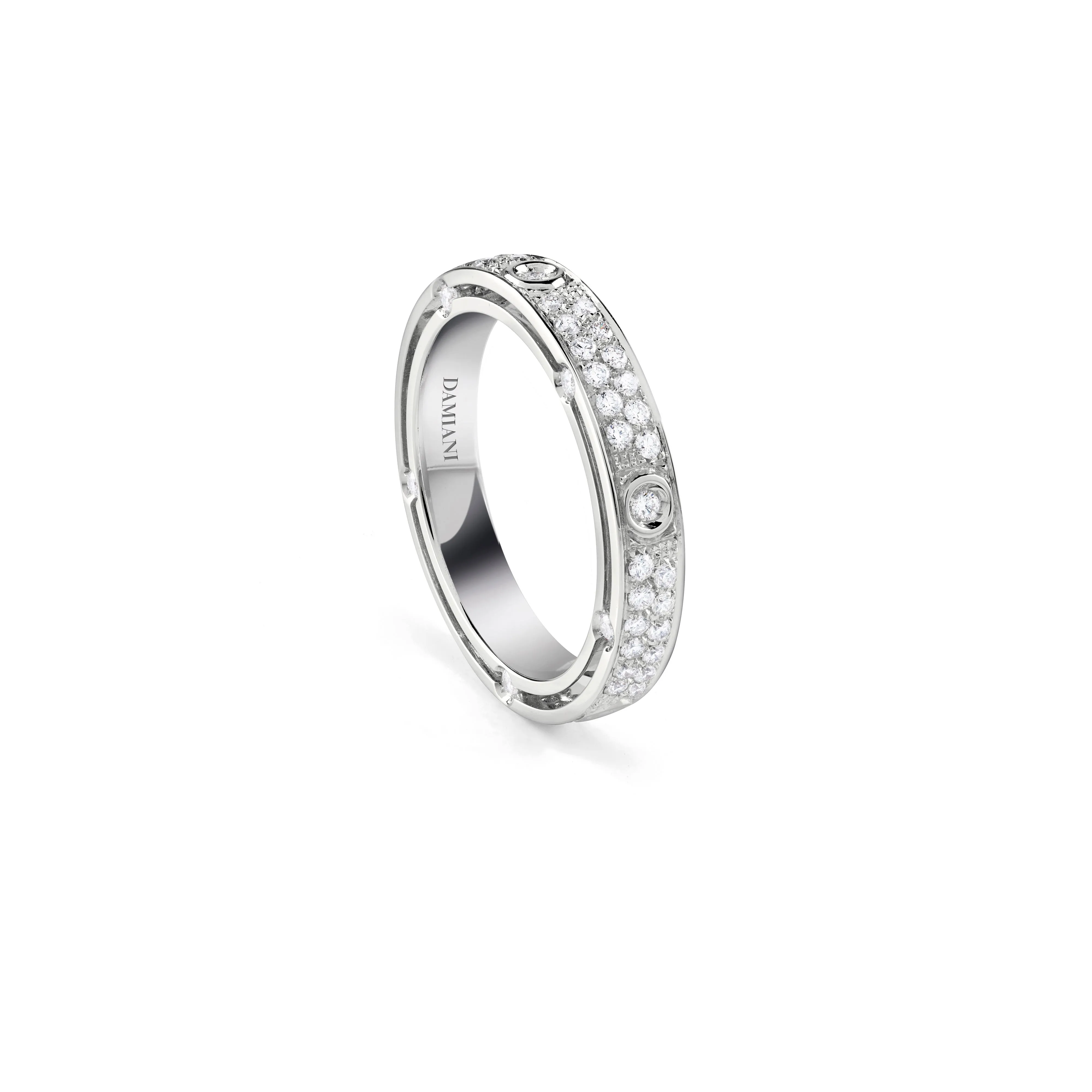 Alianza de boda de oro blanco y diamantes, 3,40 mm.