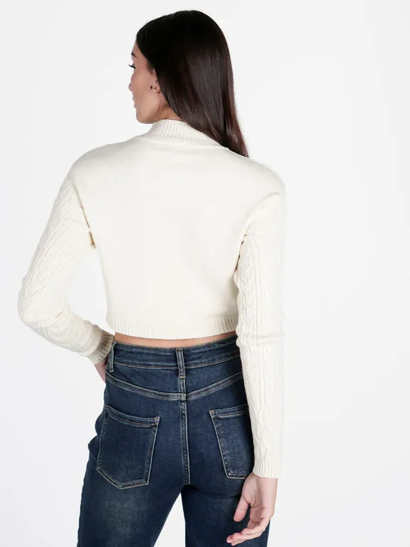 Attic Tricot Jersey de mujer de punto trenzado con cuello alto