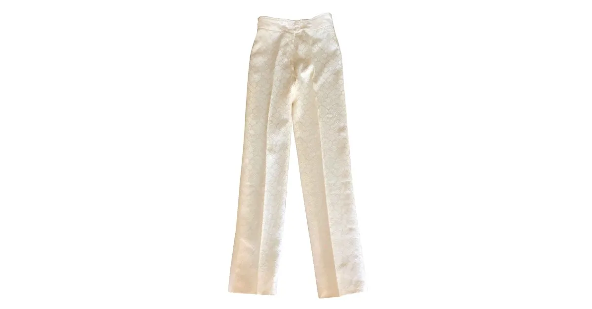 AUTRE MARQUE PANTALóN DE SEDA BROCADO VINTAGE BLANCO ROTO.3436 