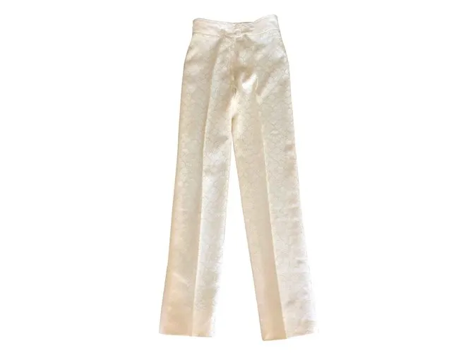 AUTRE MARQUE PANTALóN DE SEDA BROCADO VINTAGE BLANCO ROTO.3436 