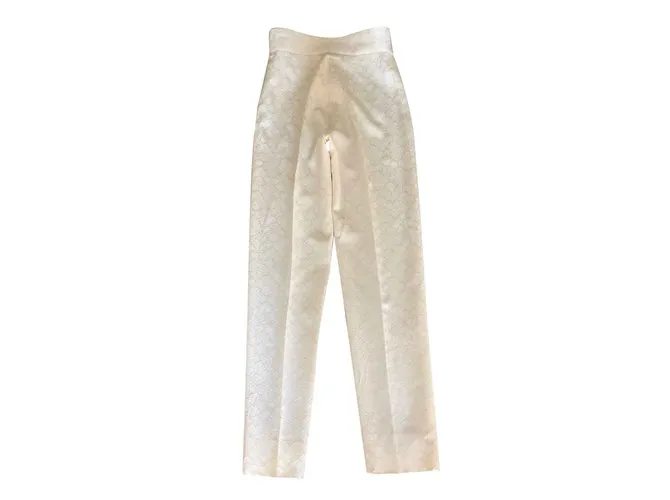 AUTRE MARQUE PANTALóN DE SEDA BROCADO VINTAGE BLANCO ROTO.3436 