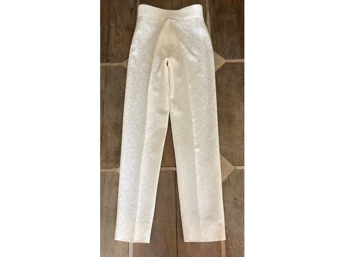 AUTRE MARQUE PANTALóN DE SEDA BROCADO VINTAGE BLANCO ROTO.3436 
