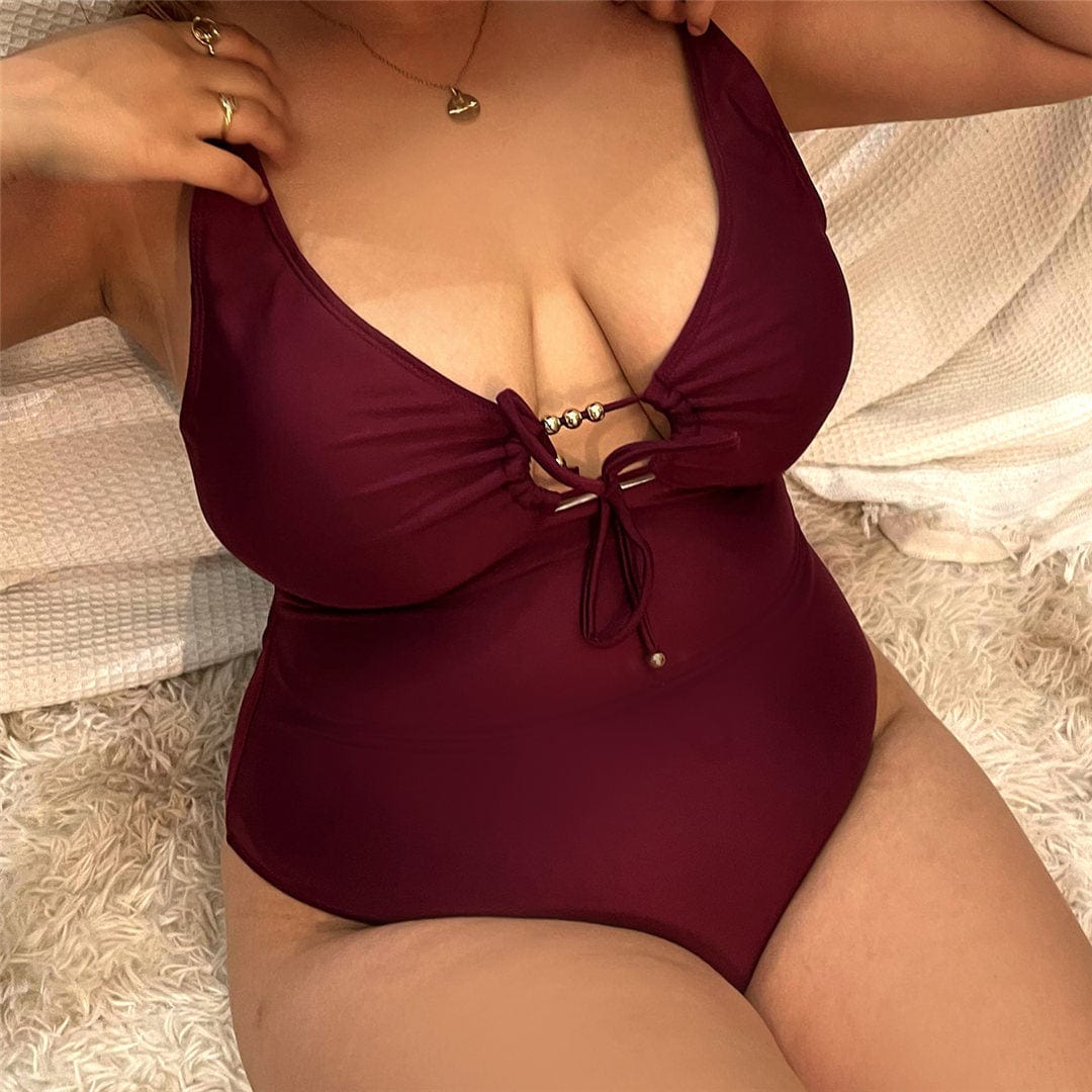 Baador plus size con lazada fruncida en escote
