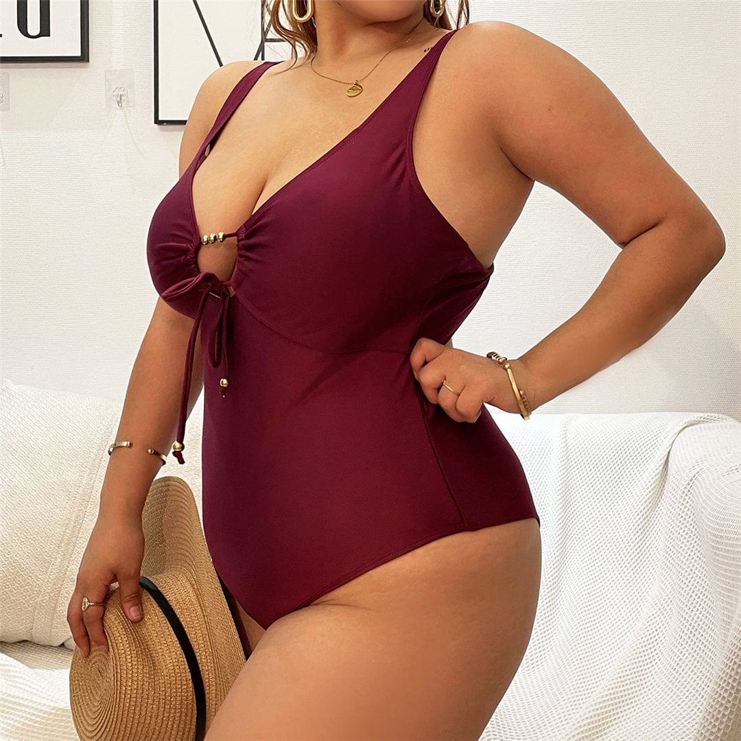 Baador plus size con lazada fruncida en escote