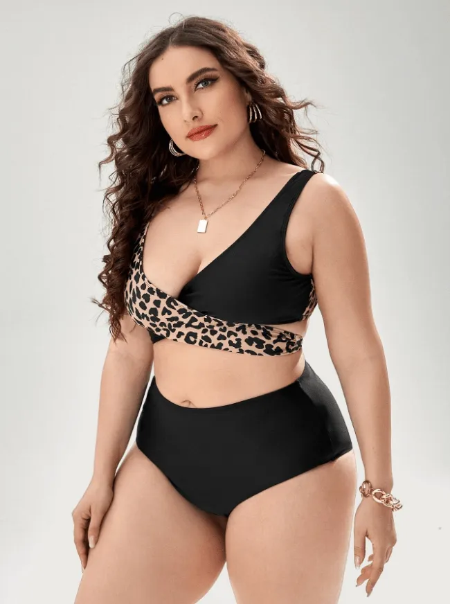 Biquini con estampado de leopardo plus size