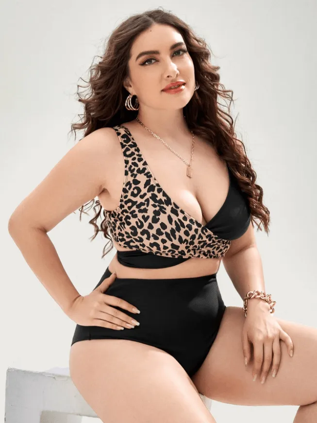 Biquini con estampado de leopardo plus size