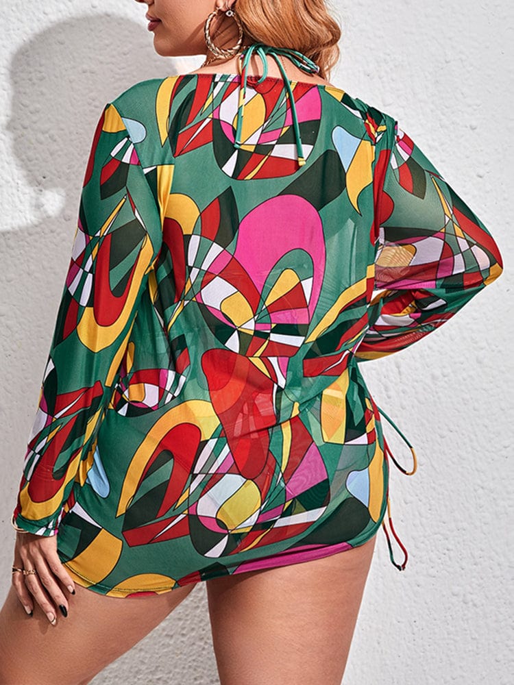 Biquini plus size con estampado abstracto y vestido