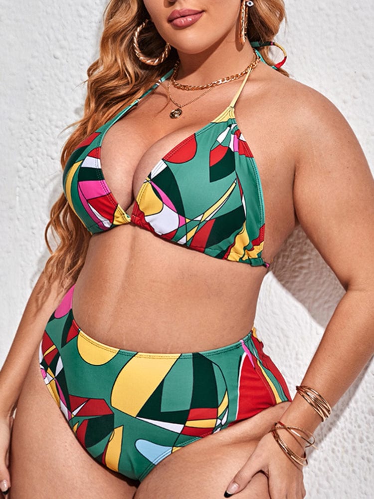Biquini plus size con estampado abstracto y vestido