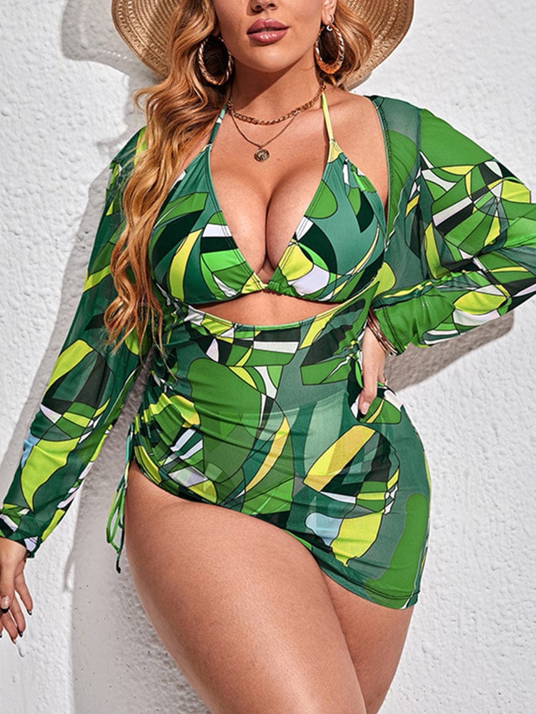 Biquini plus size con estampado abstracto y vestido