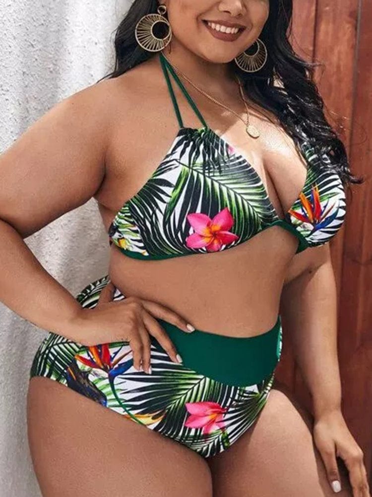 Biquini plus size con motivo tropical