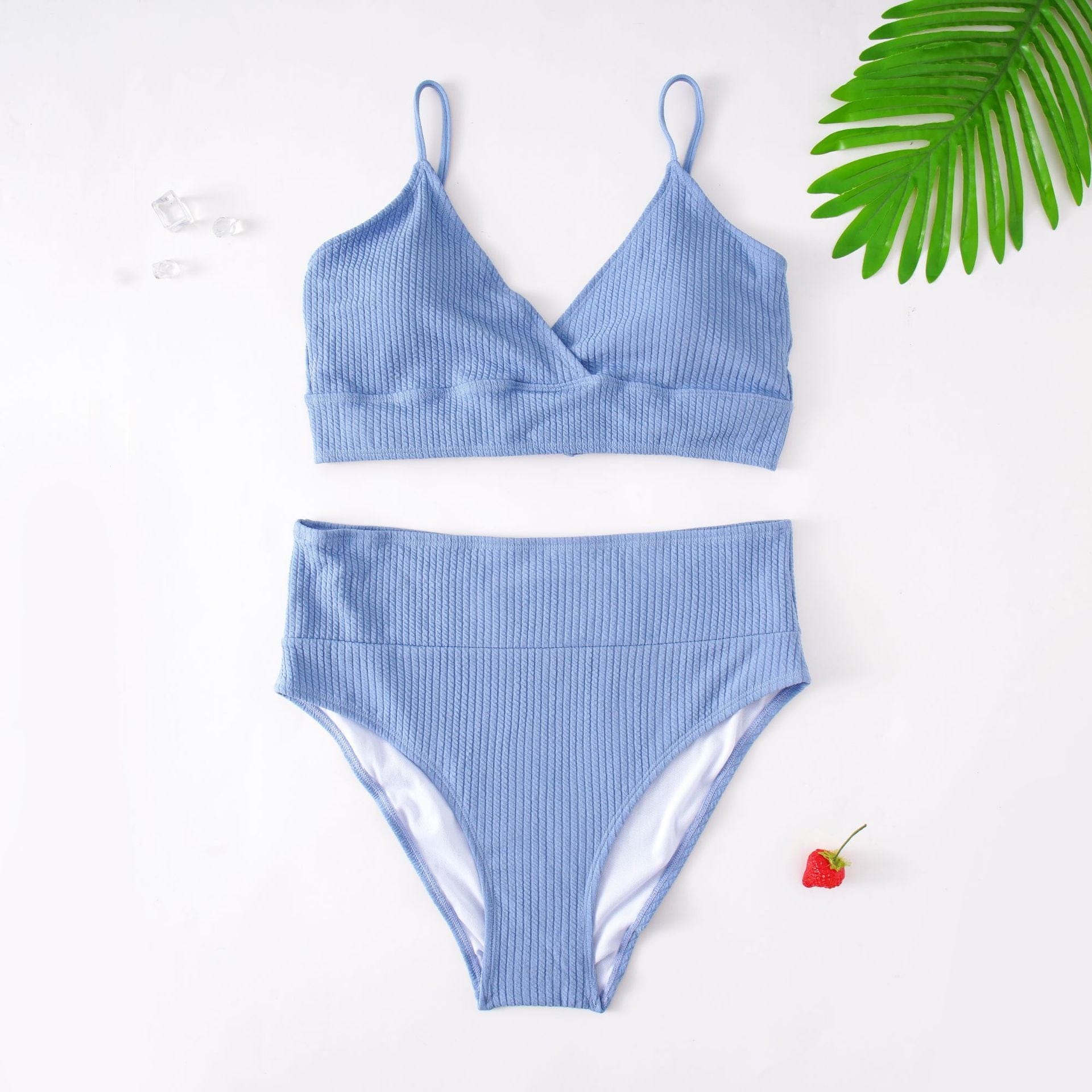 Biquini plus size de punto acanalado con cintura alta