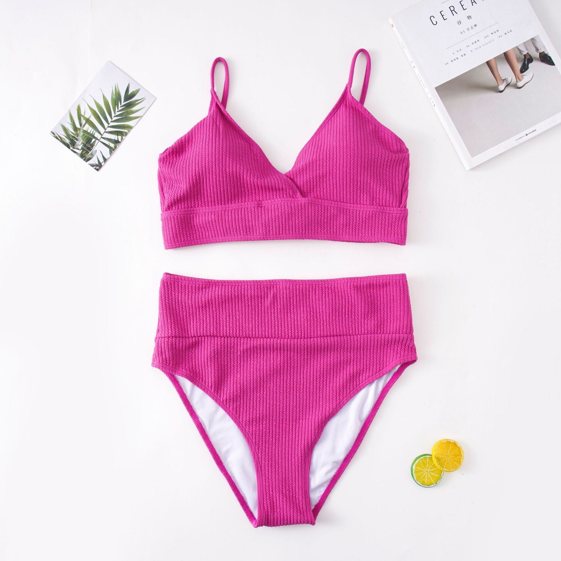 Biquini plus size de punto acanalado con cintura alta