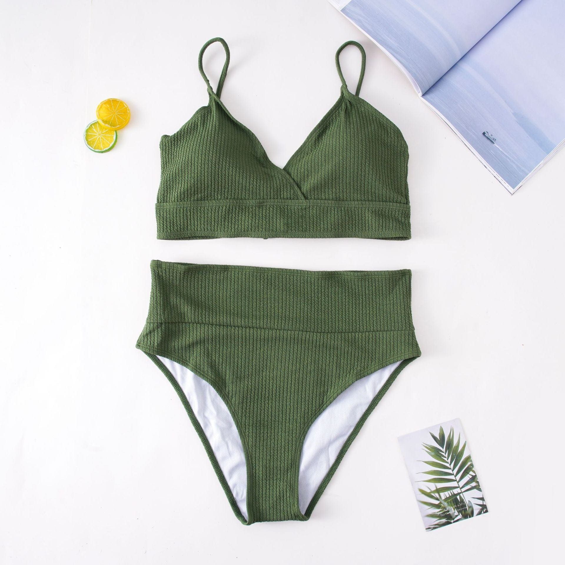 Biquini plus size de punto acanalado con cintura alta