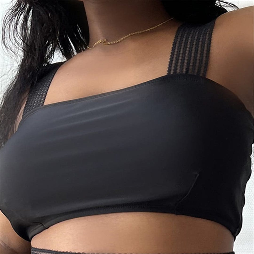Biquini plus size negro con minifalda de malla
