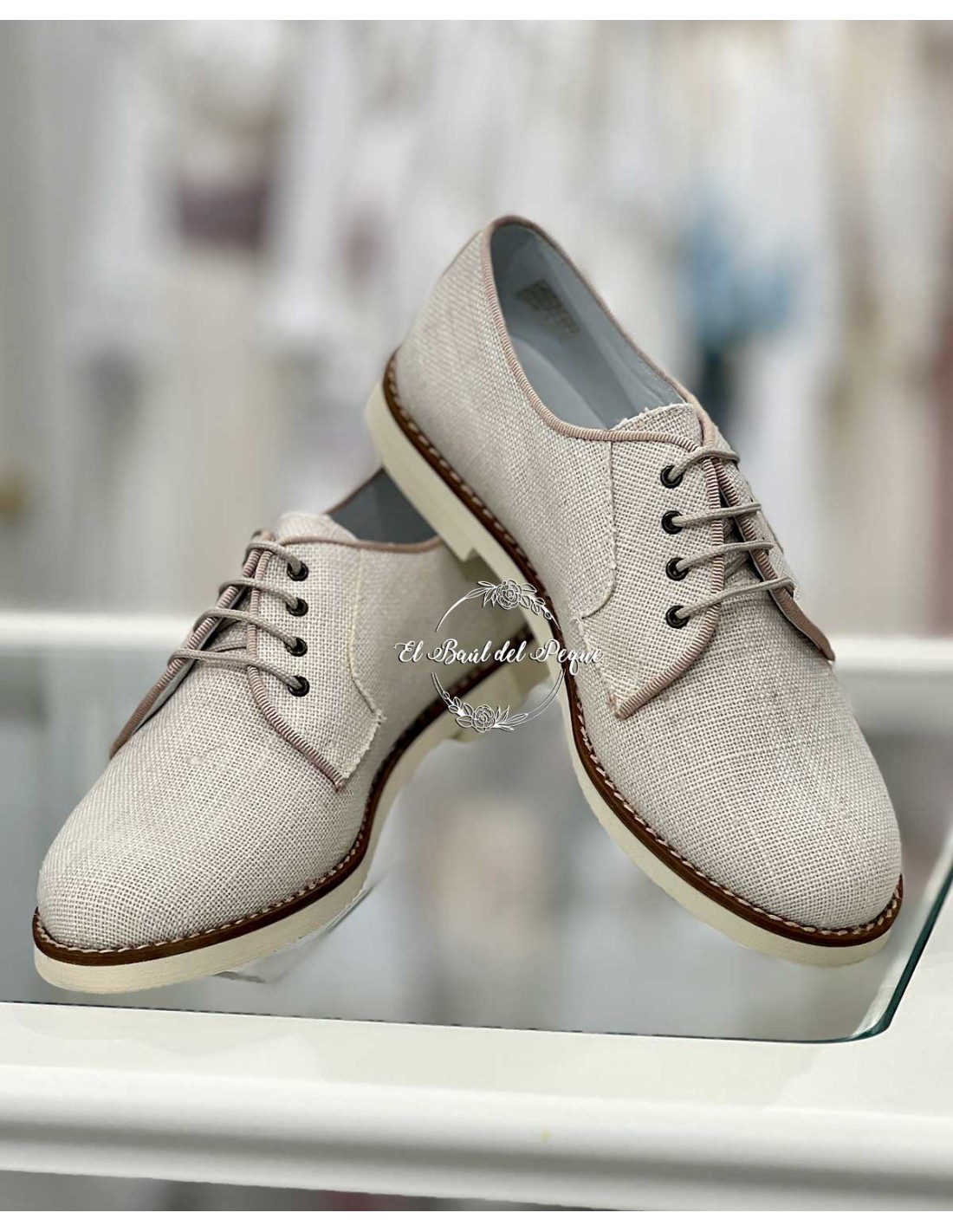 Blucher Niño Comunión Guxs Shoes Lino Rustic Hielo Beig