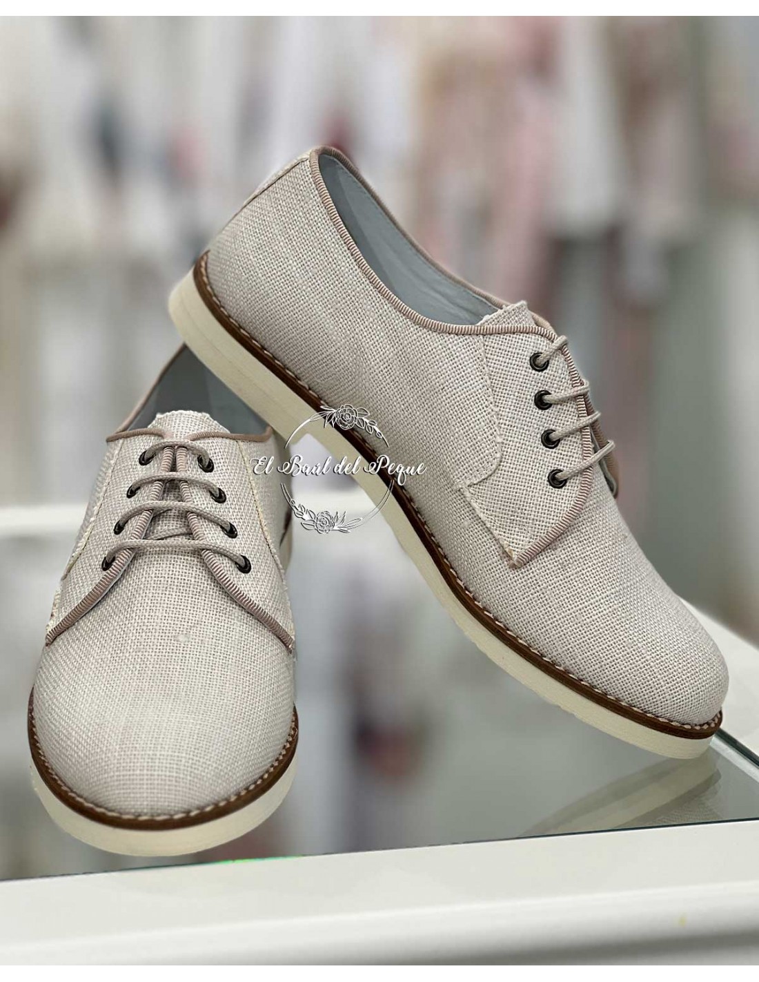 Blucher Niño Comunión Guxs Shoes Lino Rustic Hielo Beig