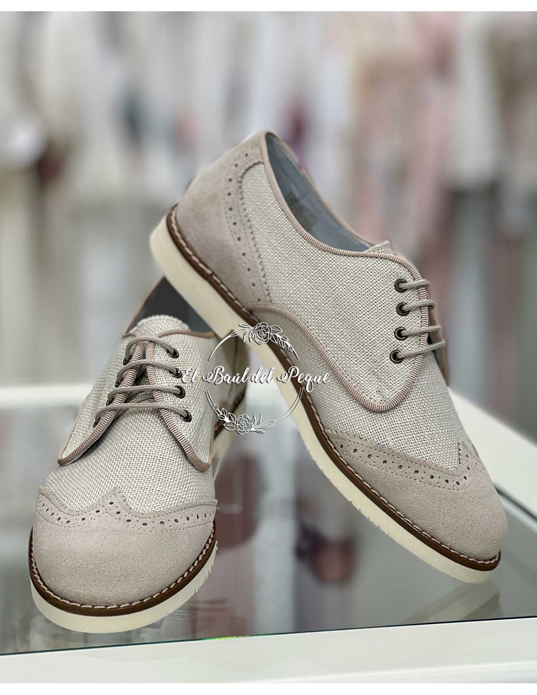 Blucher Niño Comunión Guxs Shoes Serraje Beige