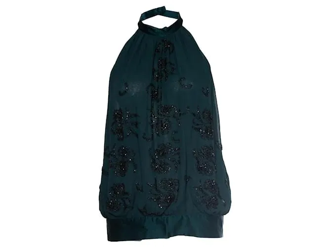 By Malene Birger POR MALENE BIRGER, top verde halter con cuentas 