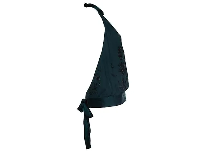 By Malene Birger POR MALENE BIRGER, top verde halter con cuentas 