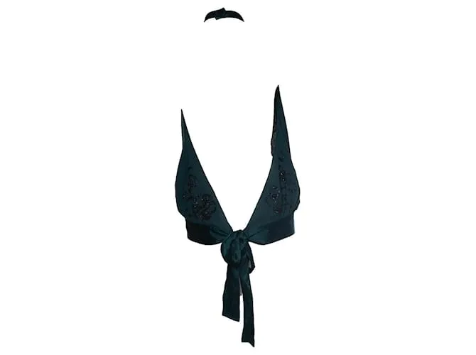 By Malene Birger POR MALENE BIRGER, top verde halter con cuentas 