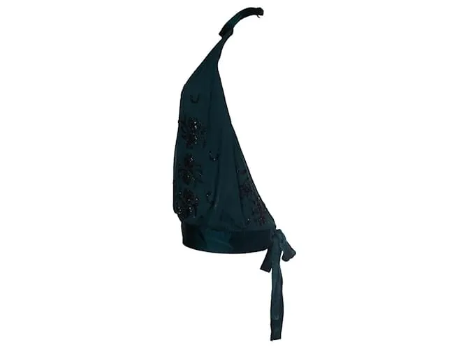 By Malene Birger POR MALENE BIRGER, top verde halter con cuentas 