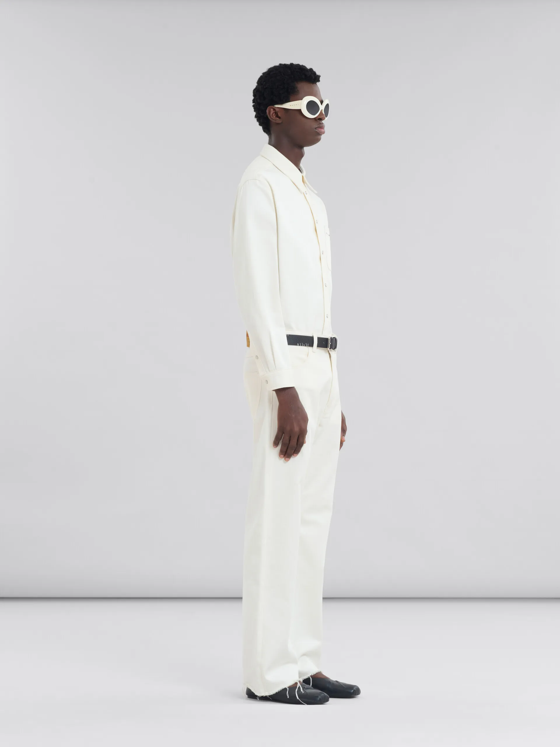 Camisa blanca de dril con bordado Marni Mending