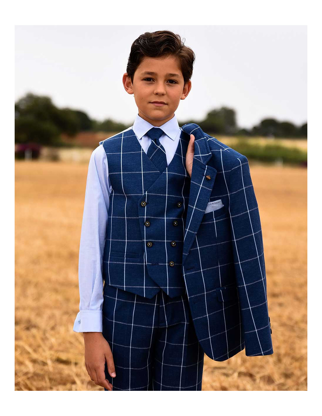 Camisa Niño Celeste Cuello Italiano con Gemelos Varones