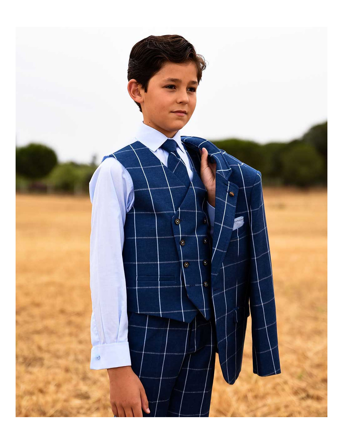 Camisa Niño Celeste Cuello Italiano con Gemelos Varones
