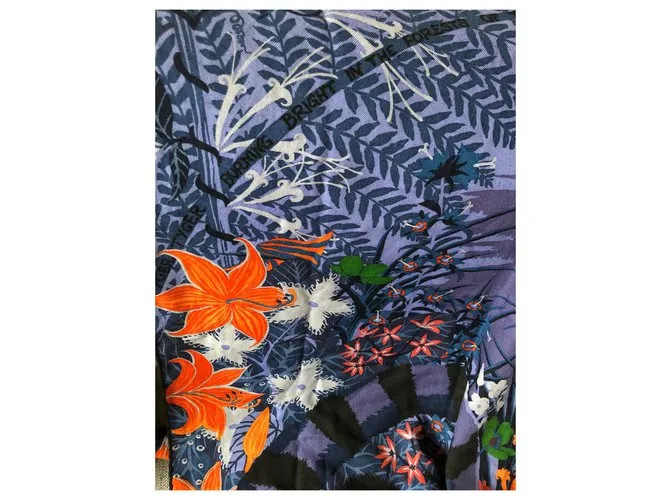 Chal Hermès Tyler 140 cm de seda de cachemir Negro Azul Naranja 