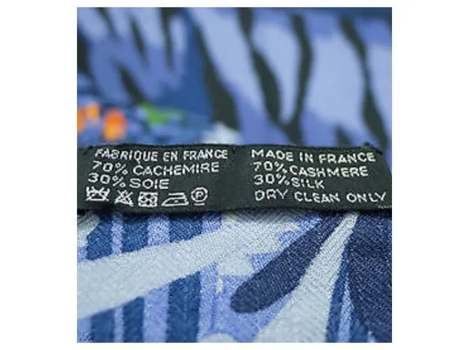 Chal Hermès Tyler 140 cm de seda de cachemir Negro Azul Naranja 
