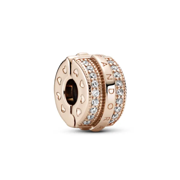Clip en plata Rose Logo con Lineas Brillantes en Pavé