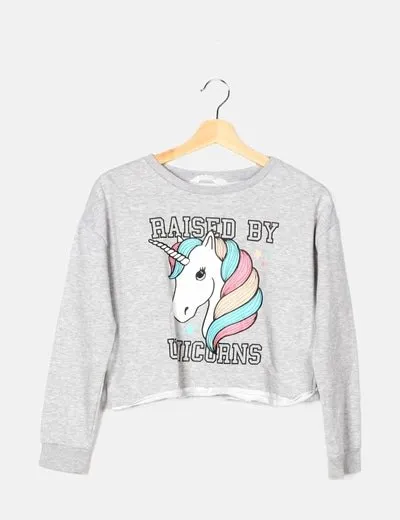 H&M Sudadera gris estampada