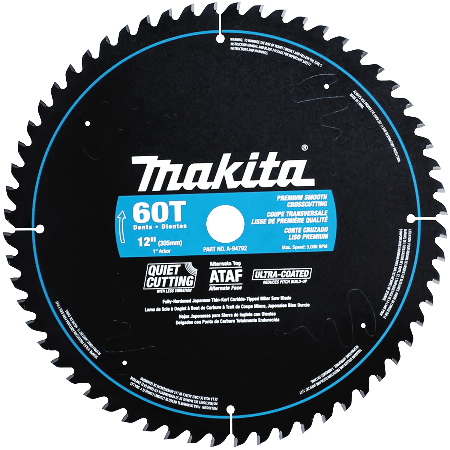 Hoja de 12" 60T con Ultra Cubierta para Sierra de Inglete