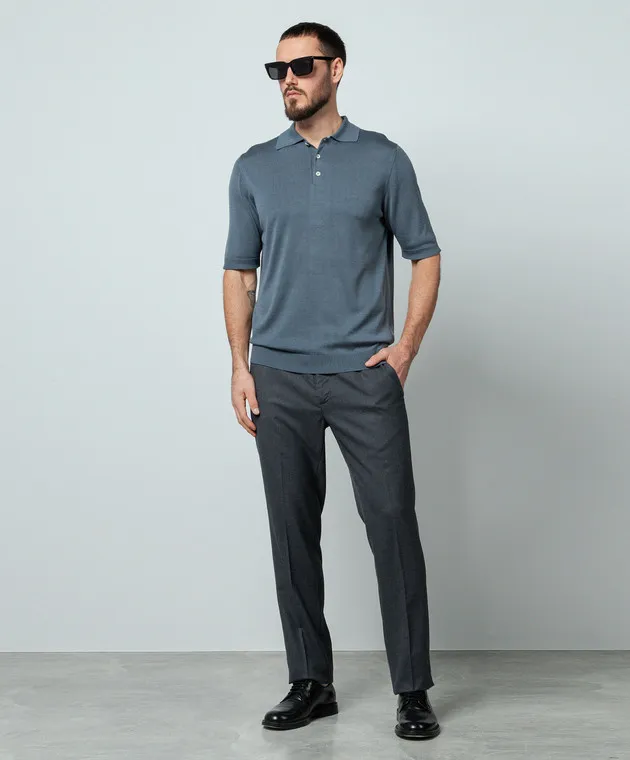 ISAIA Gray silk polo shirt