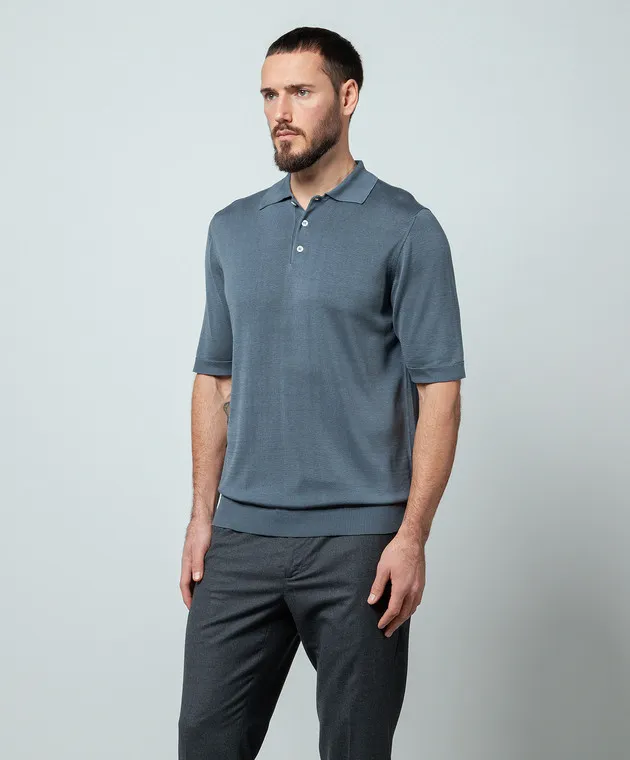 ISAIA Gray silk polo shirt