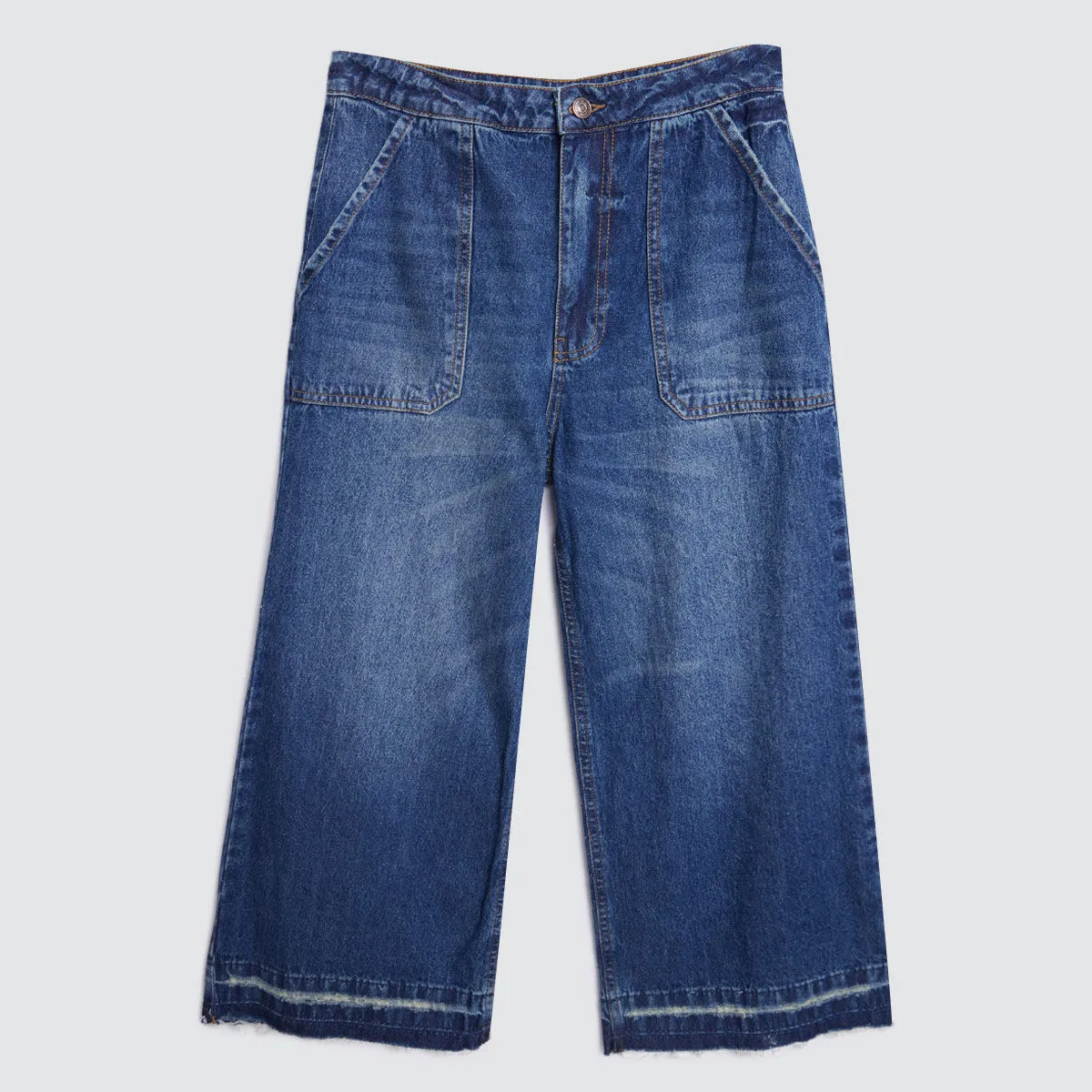 Jean Tipo Culotte Con Bolsillos De Parche