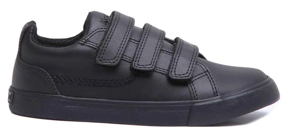 Kickers Tovni Trip Zapatos de piel con 3 correas para niños en negro