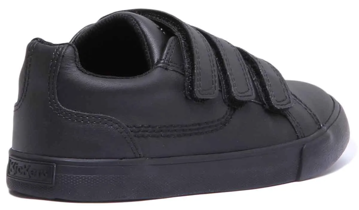 Kickers Tovni Trip Zapatos de piel con 3 correas para niños en negro