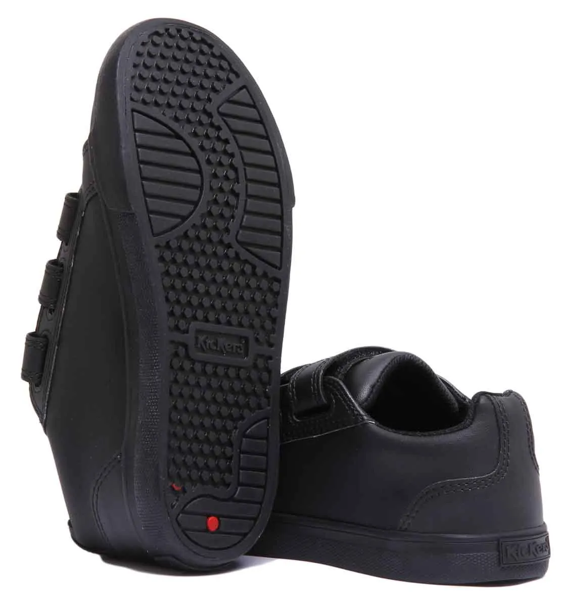Kickers Tovni Trip Zapatos de piel con 3 correas para niños en negro