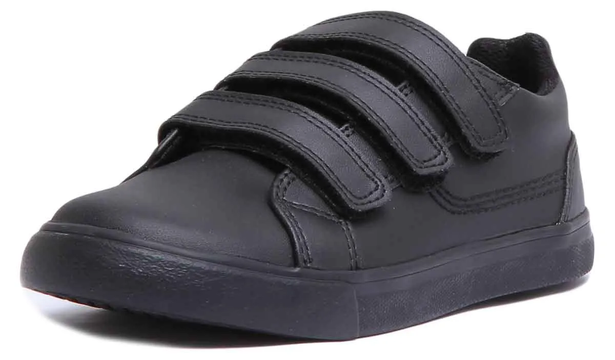 Kickers Tovni Trip Zapatos de piel con 3 correas para niños en negro