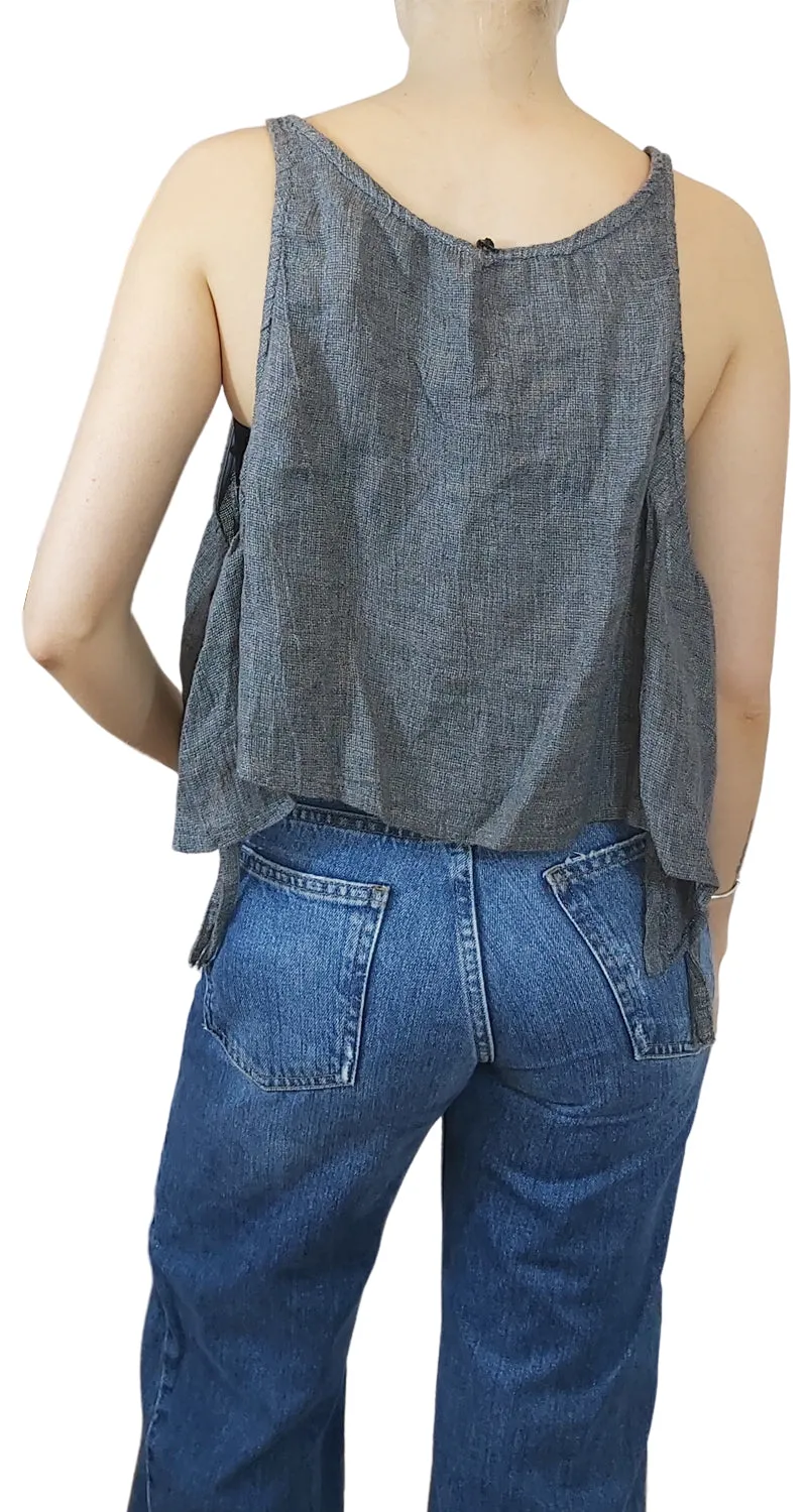 LA TIENDA DE CAROLINA Polera Pechera Lino Gris