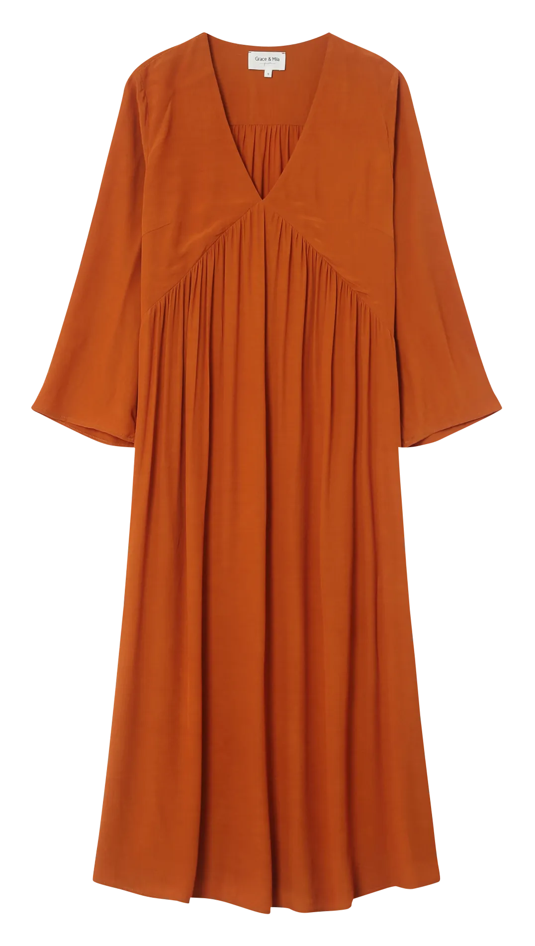 LAVINIA  VESTIDO MIDI VAPOROSO CON CUELLO DE PICO EN NARANJA