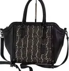 Linea Pelle Italia Bolso de Mano de Cuero Bolso de Hombro Negro Estampado de Serpiente