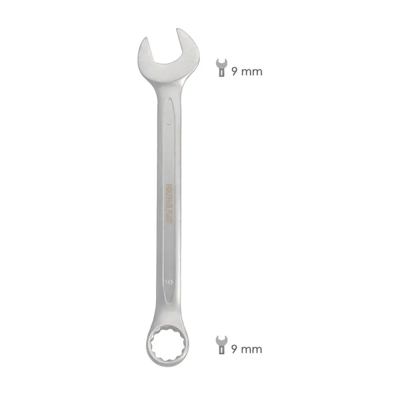Llave Combinada Plus 9x9 Acero Cromo Vanadio DIN 3113. Llave Doble Boca, Llave Fija, Llave Estrella