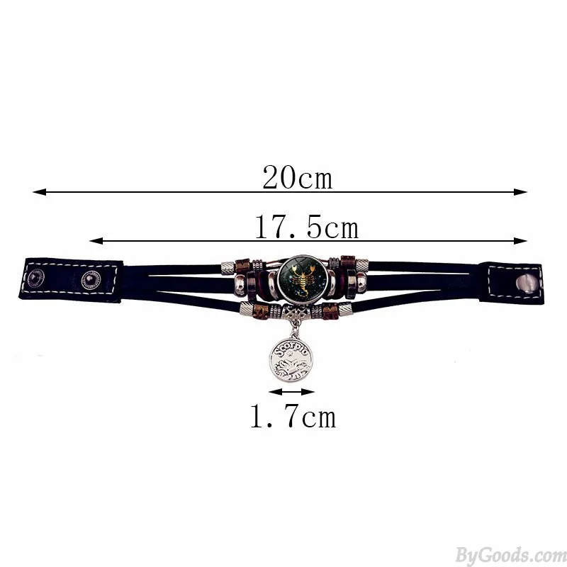 LUMINOUS 12 ZODIAC SIGNS LEATHER BRACELET HANDMADE MULTILAYERED BEADED VALENTINE'S DAY GIFTS CUFF JEWELRY WRISTBAND ACCESSORY W